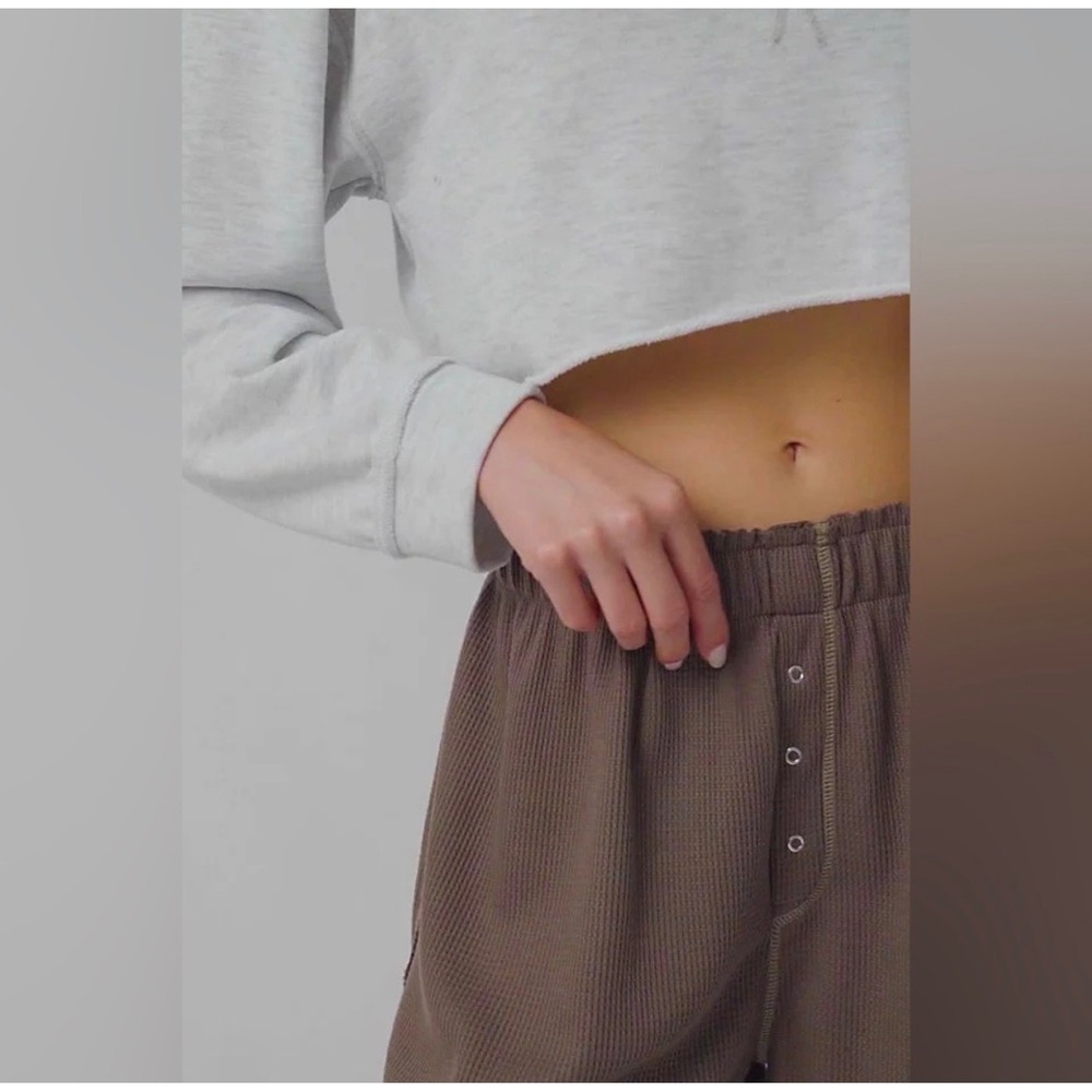 Free People Intimately Early Night Thermal Waffle Lounge Shorts Olive Brown M